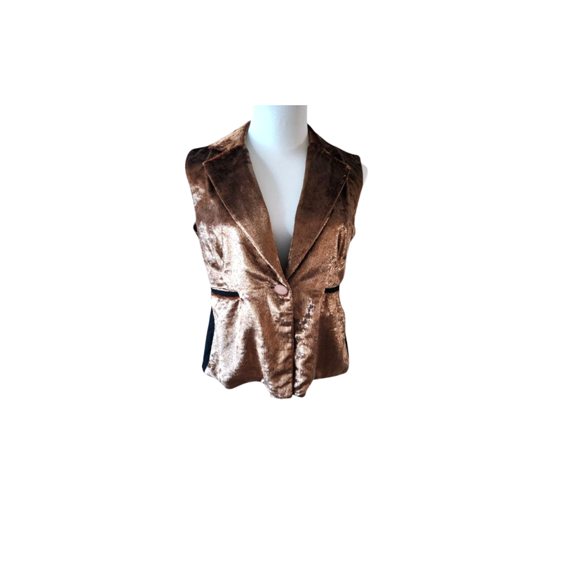 Gold Shimmer Button Front Lined Sleeveless Vest