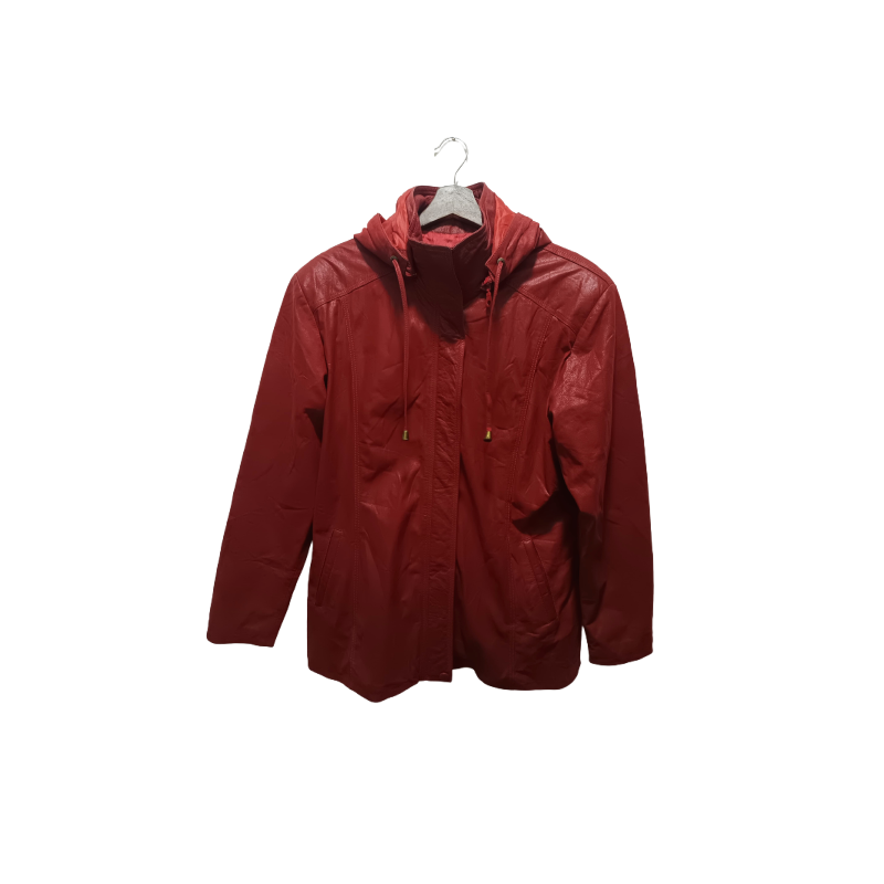 Preloved Mundi Cuero Leather Jacket with Detachable Hoodie for Women