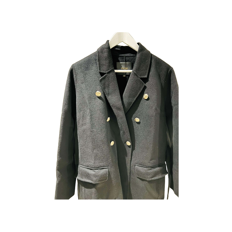 Maje Double-Breasted Belted Embellished Wool Blend Overcoat