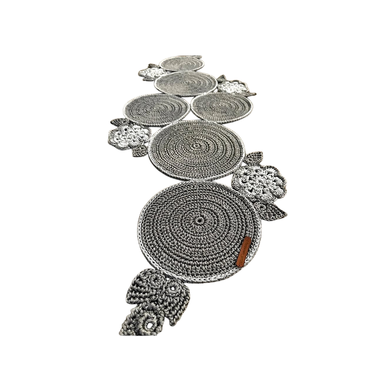 Elegant Gray Crochet Flower Table Runner