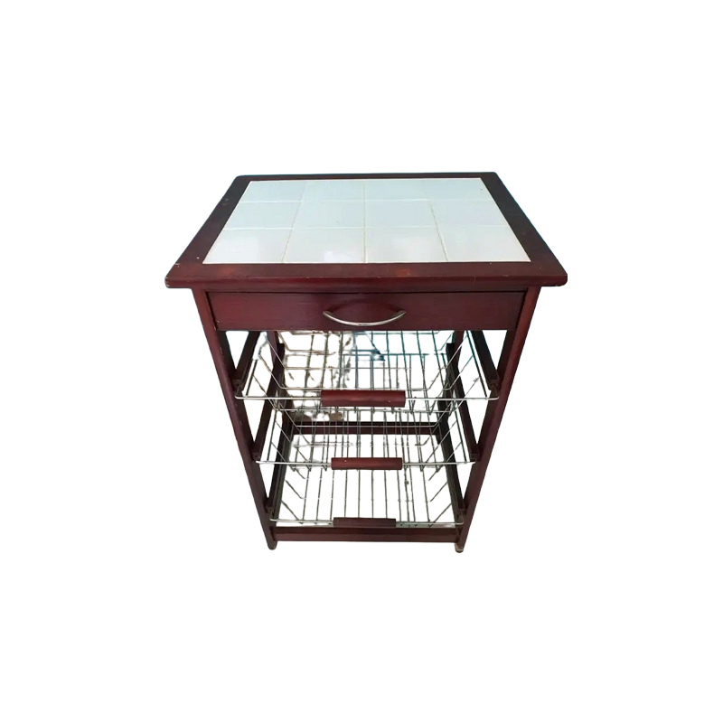 Homes R Us Kitchen Storage Rack – Marble Top Design with 3 Baskets