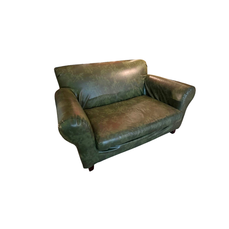 Custom 2-Seater Forest Green Leather Sofa with Footstool