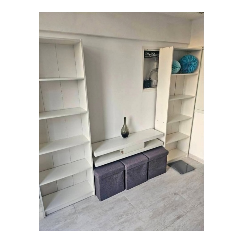 IKEA Living Area Bundle: 2 Billy Bookcases, TV Bench and 2 Ottomans