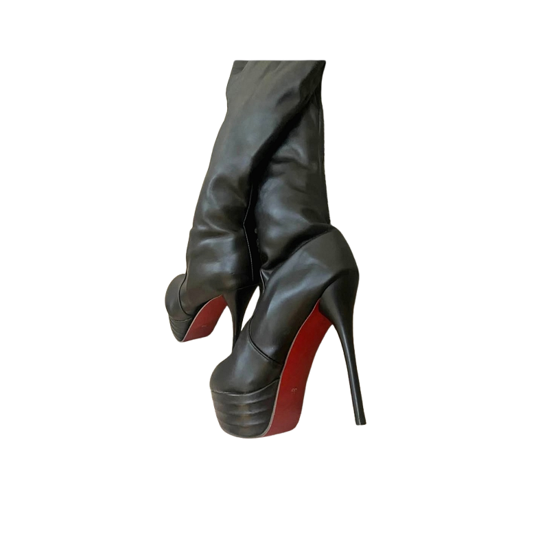Black Long Boots with High Heels